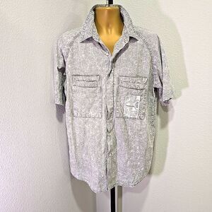 Vintage Paco 90s Grunge Retro Pockets Gray Button Camp Shirt Mens Large Casual
